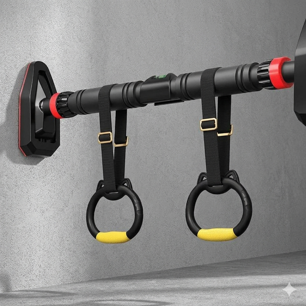 Indoor Pull-Up Bar — Wall & Door Mount with Height Rings for Adults & Kids