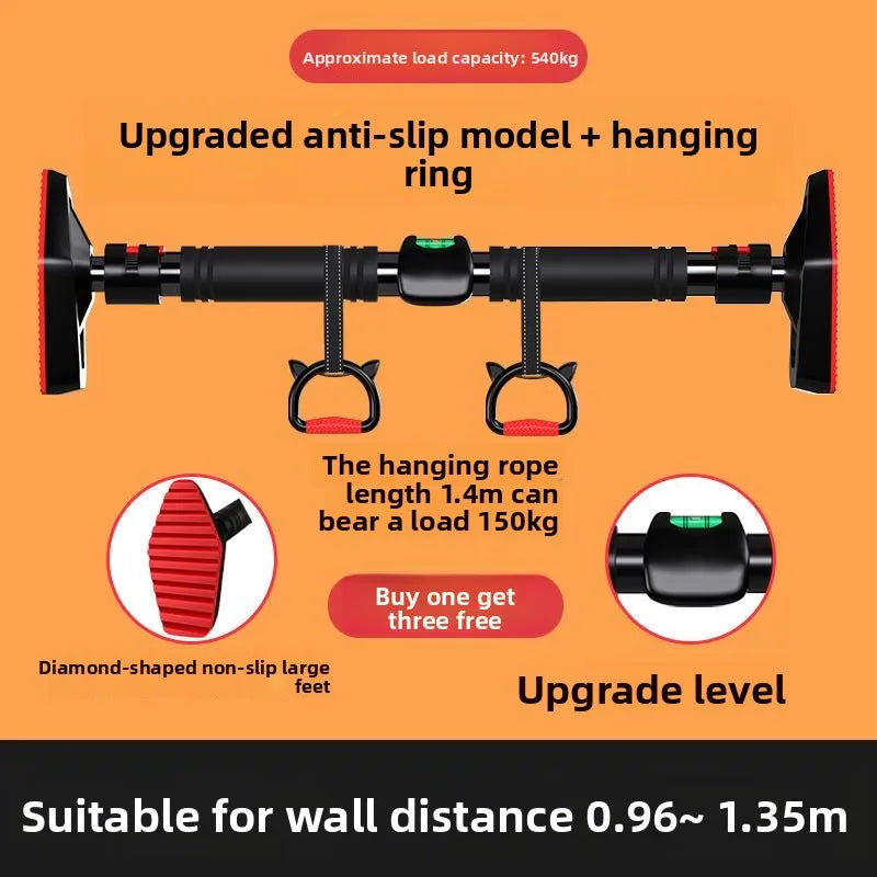 Indoor Pull-Up Bar — Wall & Door Mount with Height Rings for Adults & Kids