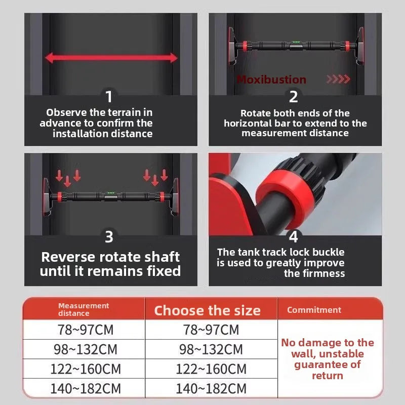 Indoor Pull-Up Bar — Wall & Door Mount with Height Rings for Adults & Kids