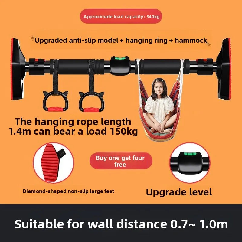 Indoor Pull-Up Bar — Wall & Door Mount with Height Rings for Adults & Kids